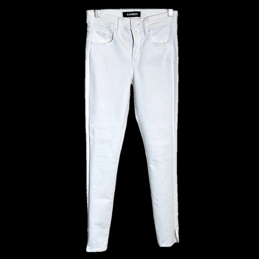 Express White Mid-Rise Stretch Skinny Split Hem Jeans Size 0L Long